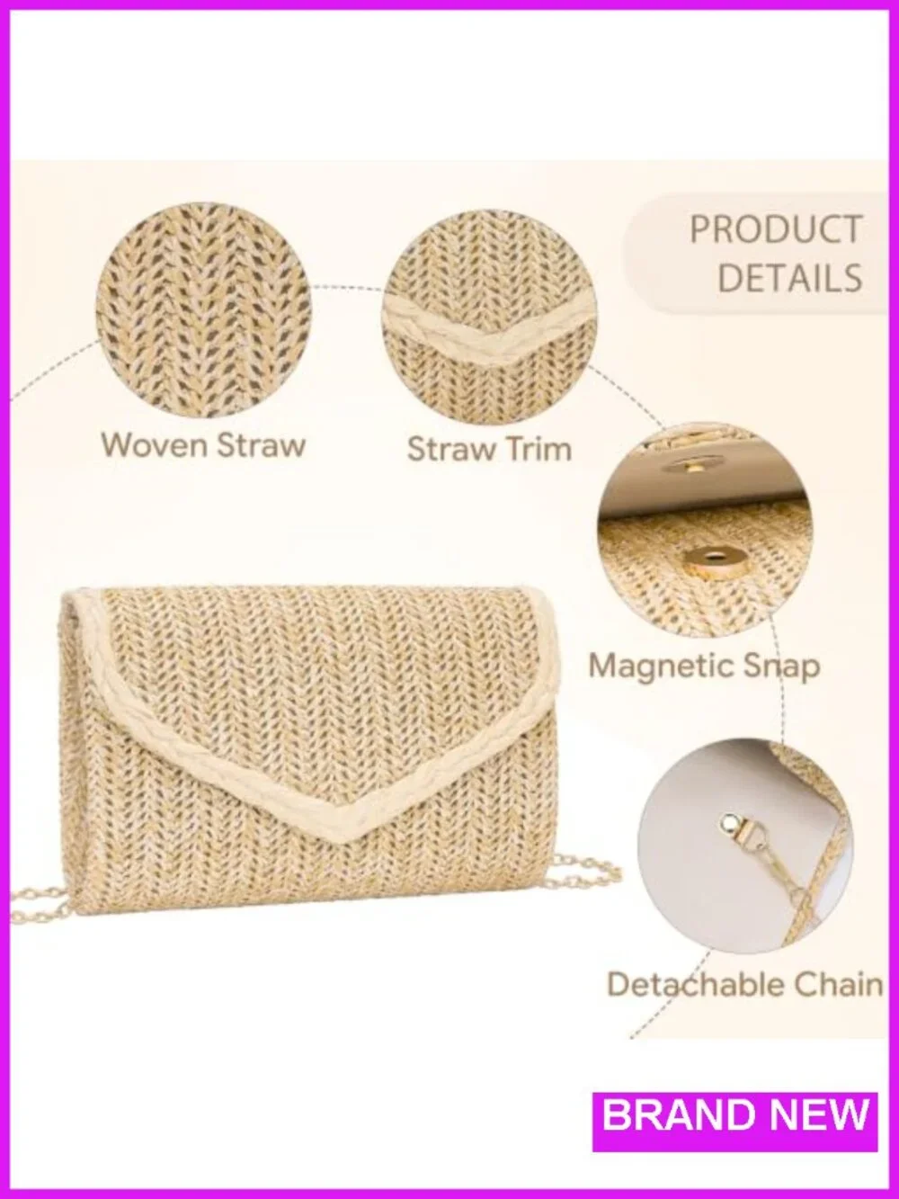 Straw Clutch Purse Envelope Summer Evening Handbag Beach Wedding